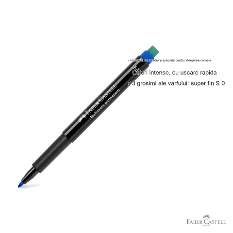 Marker permanent albastru Faber-Castell Multimark, varf mediu M 1.0 mm, pentru CD, sticla, metal si plastic [2]