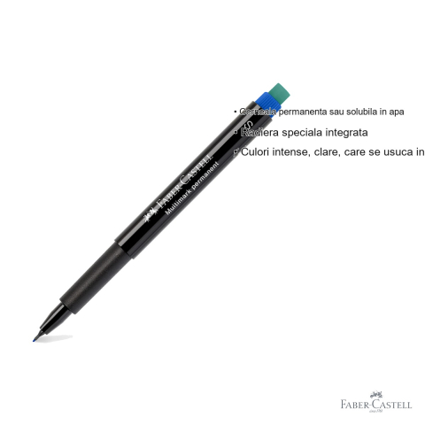 Marker permanent albastru Faber-Castell Multimark, varf super fin S 0.4 mm, pentru CD, sticla, metal si plastic [2]