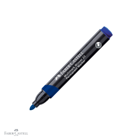 Birotica papetarie - Marker permanent albastru Faber-Castell Winner 23 Multimark, varf rotund 2.8 mm, pentru orice suprafata