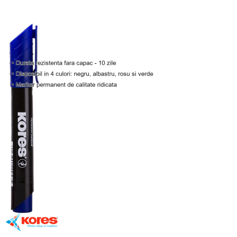 Marker permanent albastru Kores, varf rotund 3mm, scriere pe orice suprafata, eco [2]