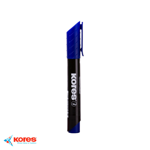 Instrumente de scris - Marker permanent albastru Kores, varf rotund 3mm, scriere pe orice suprafata inclusiv CD-uri