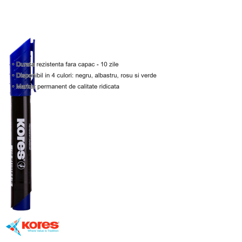 Marker permanent albastru Kores, varf rotund 3mm, scriere pe orice suprafata inclusiv CD-uri [2]