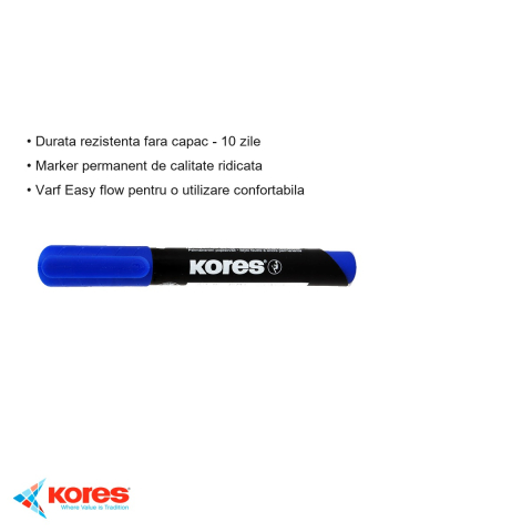 Marker permanent albastru Kores, varf tesit, uscare rapida, pentru orice suprafata [2]