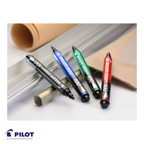 Marker permanent albastru Pilot 100, varf rotund 3mm, rezistent la apa, pentru orice suprafata [4]