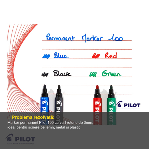 Marker permanent albastru Pilot 100, varf rotund 3mm, rezistent la apa, pentru orice suprafata [3]
