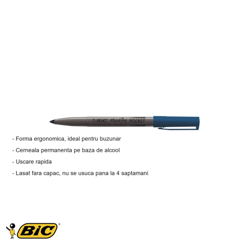 Marker permanent Bic 1445, varf rotund 1 mm, cerneala albastra pe baza de alcool, pentru multiple suprafete [1]