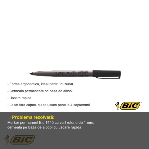 Marker permanent Bic 1445, varf rotund 1 mm, cerneala pe baza de alcool, pentru suprafete multiple [1]