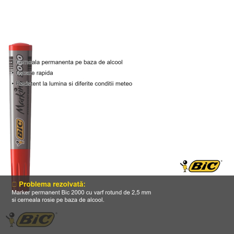 Marker permanent Bic 2000, varf rotund 2.5 mm, rosu, pentru hartie, plastic, metal si sticla [2]