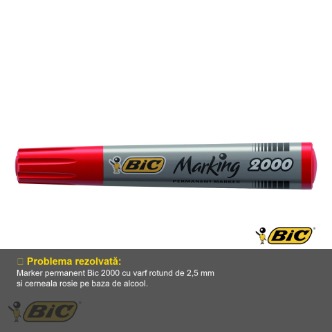 Marker permanent Bic 2000, varf rotund 2.5 mm, rosu, pentru hartie, plastic, metal si sticla [3]