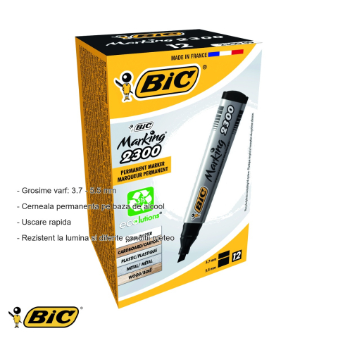 Marker permanent Bic 2300, varf tesit, cerneala pe baza de alcool, pentru suprafete multiple [1]
