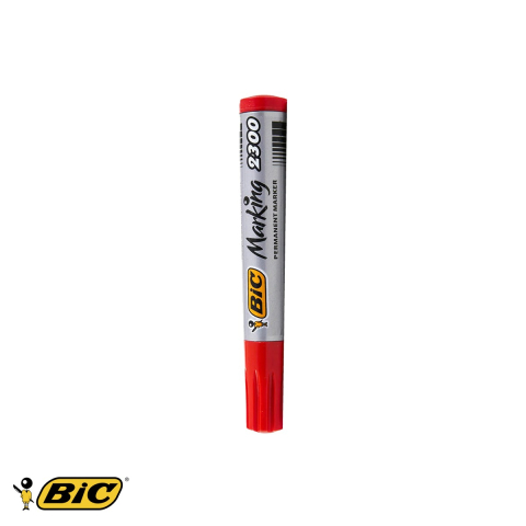 Birotica papetarie - Marker permanent Bic 2300, varf tesit, cerneala rosie rezistenta, pentru multiple suprafete
