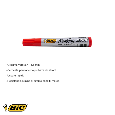 Marker permanent Bic 2300, varf tesit, cerneala rosie rezistenta, pentru multiple suprafete [1]
