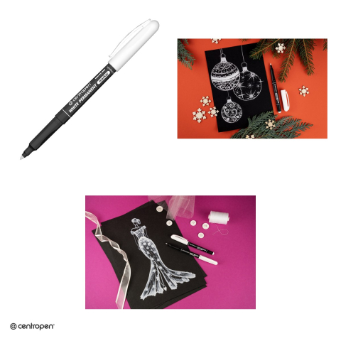 Marker permanent Centropen 2686, varf rotund 1.2 mm, cerneala alba [3]