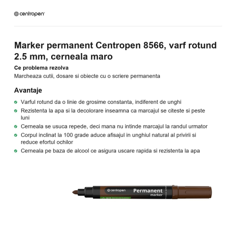 Marker permanent Centropen 8566, varf rotund 2.5 mm, cerneala maro [1]