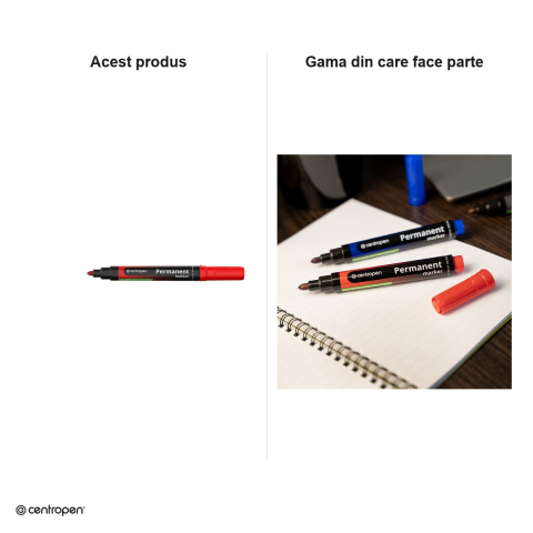 Marker permanent Centropen 8566, varf rotund 2.5 mm, cerneala rosie [5]