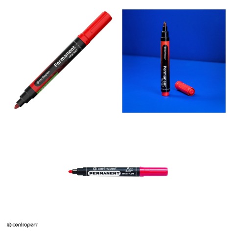 Marker permanent Centropen 8566, varf rotund 2.5 mm, cerneala rosie [3]
