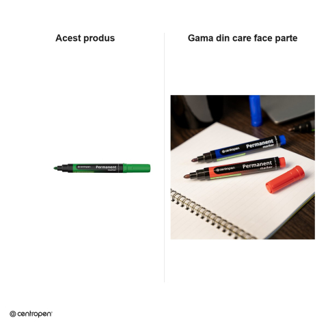 Marker permanent Centropen 8566, varf rotund 2.5 mm, cerneala verde [5]