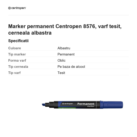 Marker permanent Centropen 8576, varf tesit, cerneala albastra [2]