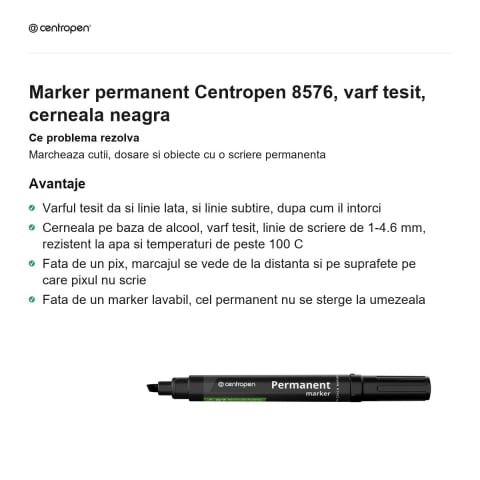 Marker permanent Centropen 8576, varf tesit, cerneala neagra [1]