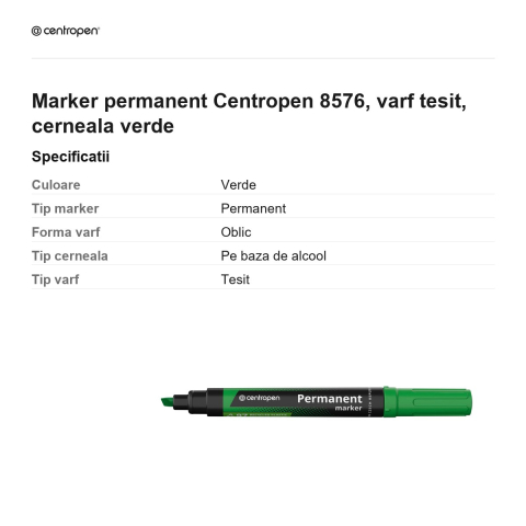 Marker permanent Centropen 8576, varf tesit, cerneala verde [2]