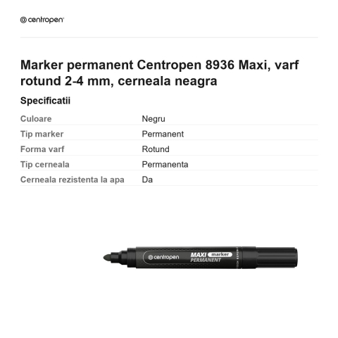 Marker permanent Centropen 8936 Maxi, varf rotund 2-4 mm, cerneala neagra [2]