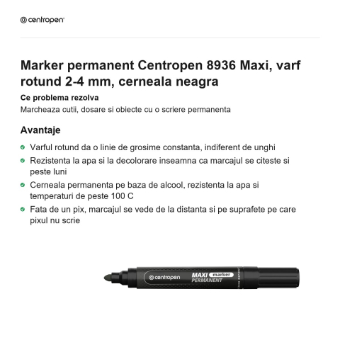 Marker permanent Centropen 8936 Maxi, varf rotund 2-4 mm, cerneala neagra [1]