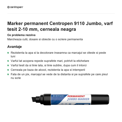 Marker permanent Centropen 9110 Jumbo, varf tesit 2-10 mm, cerneala neagra [1]
