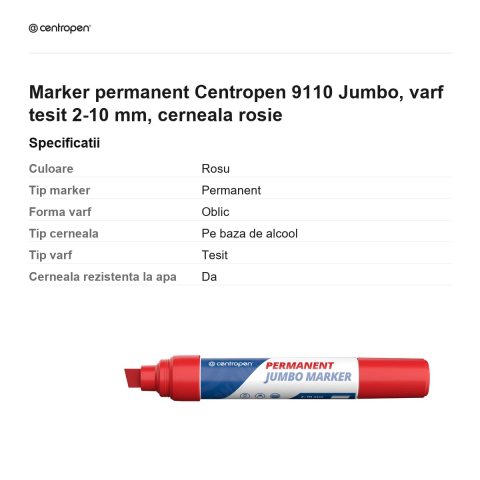 Marker permanent Centropen 9110 Jumbo, varf tesit 2-10 mm, cerneala rosie [2]