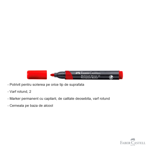 Marker permanent Faber-Castell Winner 23 Multimark, varf rotund 2.8 mm, cerneala rosie pe baza de alcool, pentru orice suprafata [1]