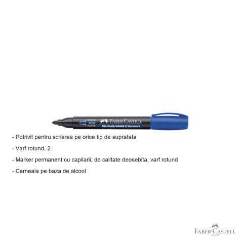 Marker permanent Faber-Castell Winner 52 Multimark, varf rotund 2.8 mm, cerneala albastra pe baza de alcool [1]