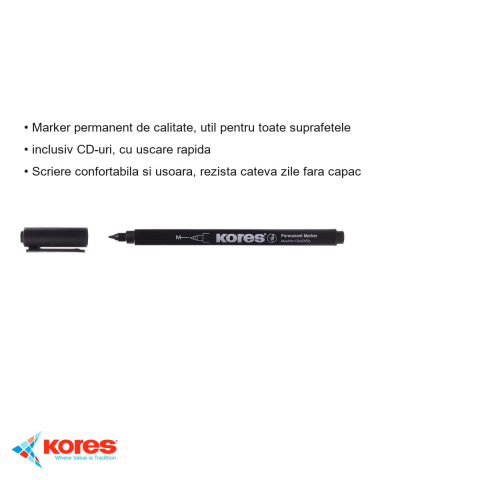 Marker permanent Kores pentru CD/DVD, varf rotund 1.0mm, negru, uscare rapida [2]