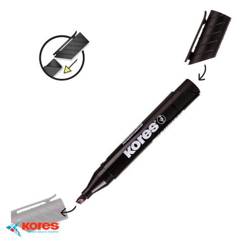 Marker permanent Kores, varf tesit, scriere pe orice suprafata inclusiv CD-uri, uscare rapida [3]