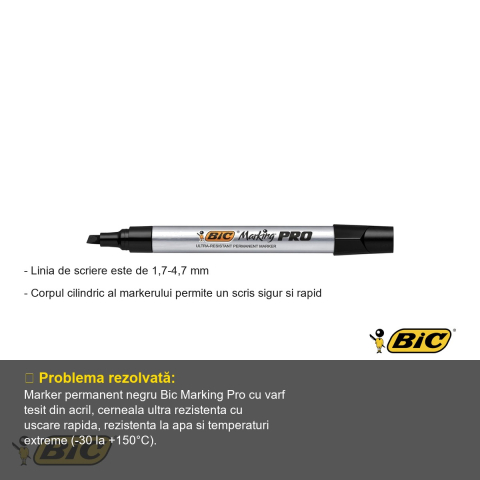 Marker permanent negru Bic Marking Pro, varf tesit, rezistent conditii extreme, pentru suprafete multiple [1]