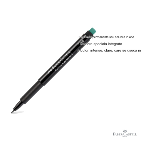 Marker permanent negru Faber-Castell Multimark, varf super fin 0.4 mm, pentru suprafete lucioase [2]