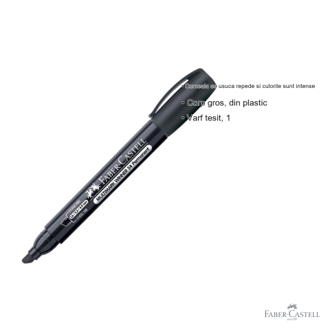 Marker permanent negru Faber-Castell Winner 54, varf tesit, cerneala alcool, pentru suprafete multiple [2]