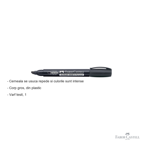 Marker permanent negru Faber-Castell Winner 54, varf tesit, cerneala alcool, pentru suprafete multiple [1]