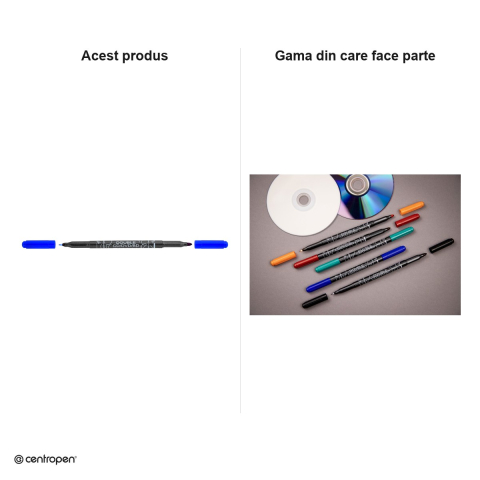 Marker permanent pentru CD/DVD Centropen 3616, 2 varfuri, de 0.6 mm si 2.5 mm, cerneala albastra [5]