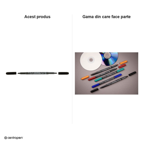 Marker permanent pentru CD/DVD Centropen 3616, 2 varfuri, de 0.6 mm si 2.5 mm, cerneala neagra [5]