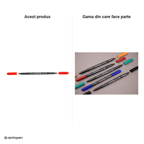 Marker permanent pentru CD/DVD Centropen 3616, 2 varfuri, de 0.6 mm si 2.5 mm, cerneala rosie [4]