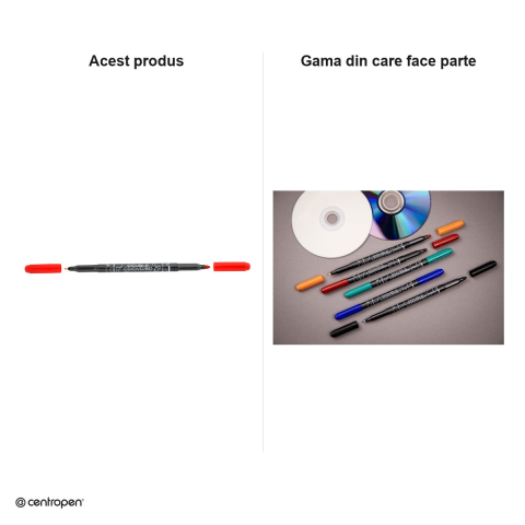Marker permanent pentru CD/DVD Centropen 3616, 2 varfuri, de 0.6 mm si 2.5 mm, cerneala rosie [5]