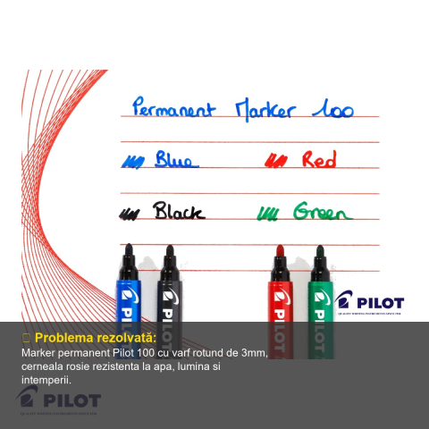 Marker permanent Pilot 100, varf rotund 3mm, rosu, pentru lemn metal si plastic [3]