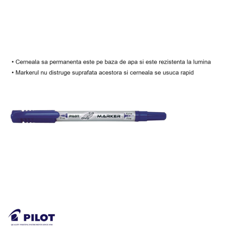 Marker permanent Pilot Twin BeGreen 2 capete, varf fin si mediu, pentru CD/DVD, albastru [2]