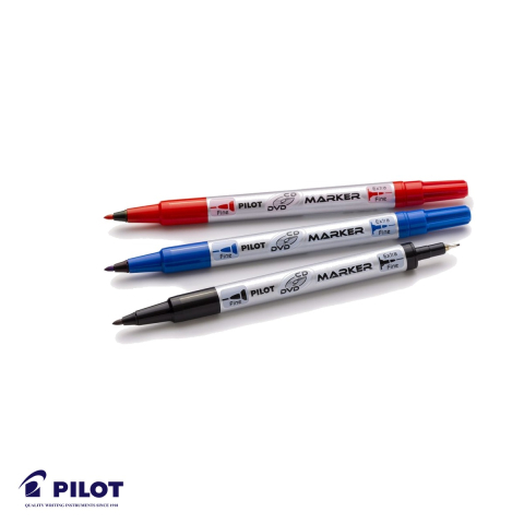 Marker permanent Pilot Twin BeGreen 2 capete, varf fin si mediu, pentru CD/DVD, albastru [4]