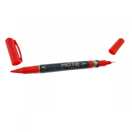 Marker permanent - Marker permanent rosu cu 2 varfuri, 0.5mm si 1mm, pentru suprafete diverse
