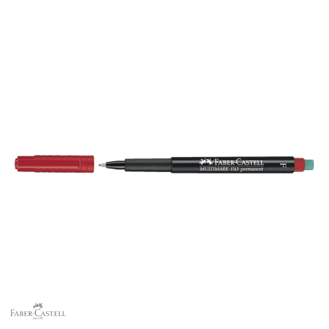 Marker permanent rosu Faber-Castell Multimark, varf fin F 0.6 mm, pentru CD, sticla, metal si plastic [3]