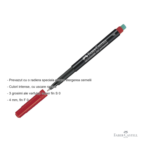 Marker permanent rosu Faber-Castell Multimark, varf fin F 0.6 mm, pentru CD, sticla, metal si plastic [1]