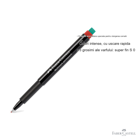 Marker permanent rosu Faber-Castell Multimark, varf fin F 0.6 mm, pentru CD, sticla, metal si plastic [2]