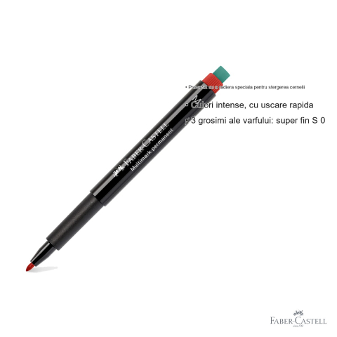 Marker permanent rosu Faber-Castell Multimark, varf mediu M 1.0 mm, pentru CD, sticla, metal si plastic [2]