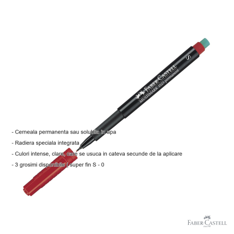 Marker permanent rosu Faber-Castell Multimark, varf super fin S 0.4 mm, pentru CD, sticla si plastic [1]