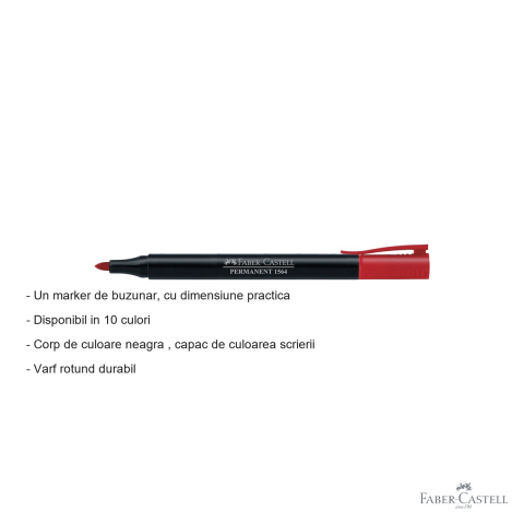 Marker permanent rosu Faber-Castell Slim 1564, varf rotund durabil, pentru metal, sticla si plastic [1]